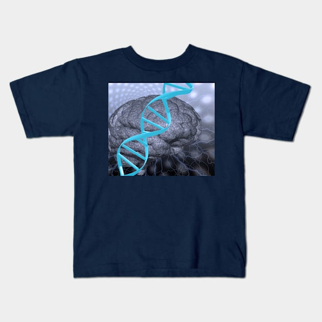 DNA strand and brain Kids T-Shirt by rolffimages